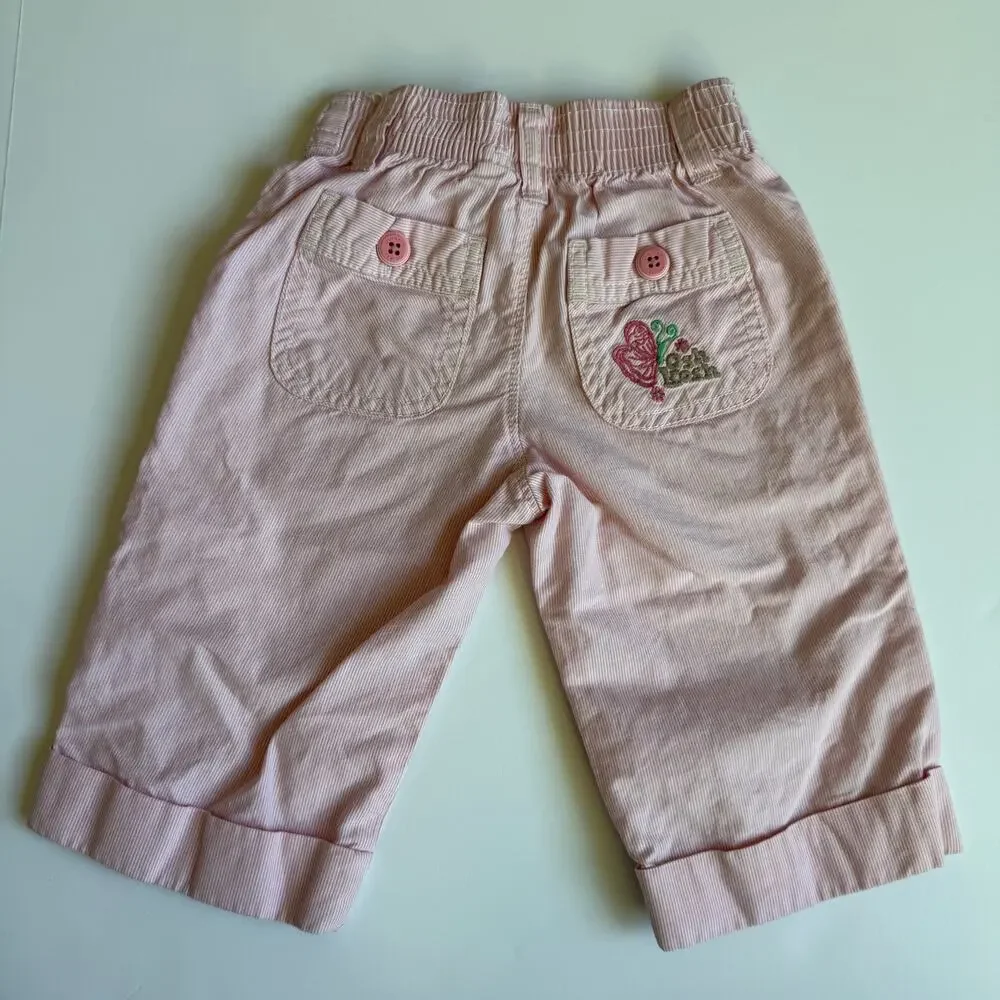 Y2K OshKosh Pink Pinstripe Cuffed Pants Embroidered Butterfly Pants 2T